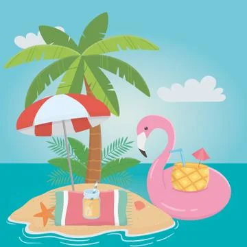 Flamingo float and summer icon set design Illustrazione stock