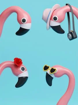 Flamingo float on blue background. Summer minimal concept. summer vacation and 스톡 일러스트