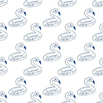 Flamingo float seamless pattern blue line art doodle pool toy background for 스톡 일러스트