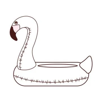 Flamingo float summer black and white Stock Illustration