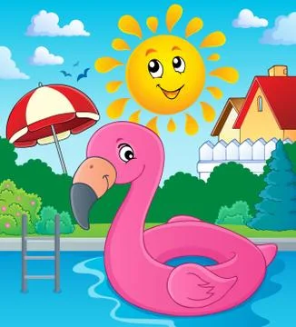 Flamingo float theme image Illustrazione stock