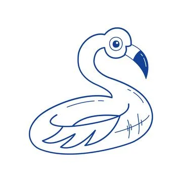 Flamingo float vector blue line art doodle pool inflatable icon for summer Stock Illustration