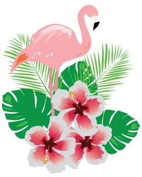 Flamingo with flowers Stock Illustration