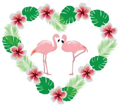 Flamingo with flowers Stock Illustration