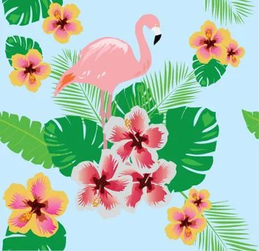 Flamingo with flowers Stock Illustration