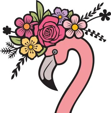Flamingo head with flowers Stock Illustration