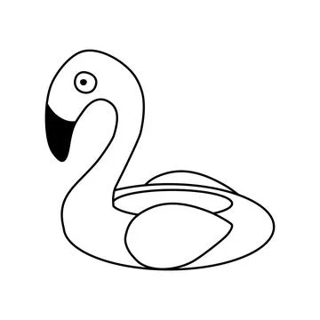 Flamingo inflatable ring for swimming pool or beach, doodle style vector outline Illustrazione stock