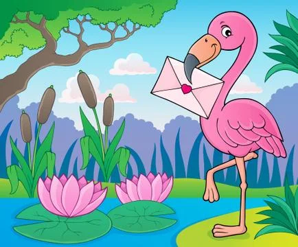Flamingo with love letter theme Stock Illustration