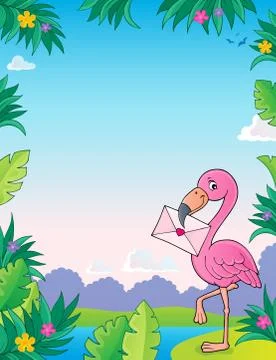 Flamingo with love letter theme 库存插图