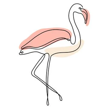 Flamingo one line with spots on a white background Stock Illustration