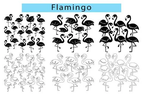 Flamingo outline drawing vector image, Flamingo silhouette vector image Stock Illustration