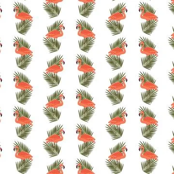 Flamingo pattern on a background of palm leaves Stock Illustration