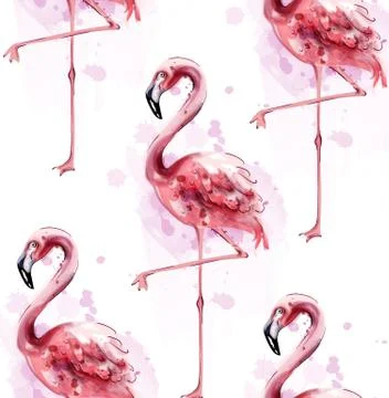 Flamingo pattern watercolor Vector. Exotic bird cute poster templates Stockillustratie