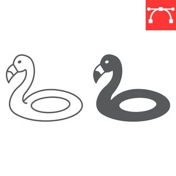Flamingo pool float line and glyph icon Illustrazione stock