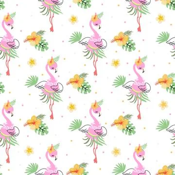 Flamingo seamless pattern. Funny beach flamingos pink white print. Exotic birds Illustrazione stock