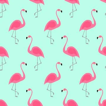 Flamingo seamless pattern on mint green background. Pink flamingo vector back Illustrazione stock