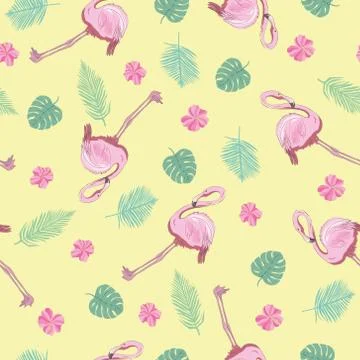 Flamingo seamless pattern on mint green background. Pink flamingo vector back Stock Illustration