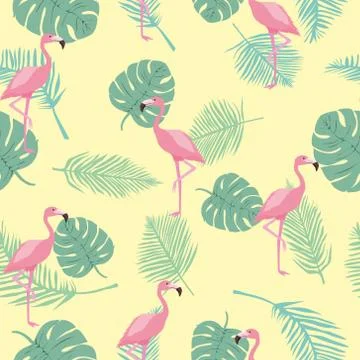 Flamingo seamless pattern on mint green background. Pink flamingo vector back Stock Illustration