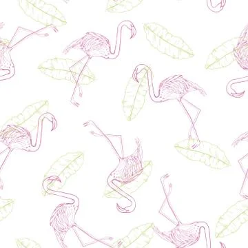 Flamingo seamless pattern on mint green background. Pink flamingo vector back イラスト素材