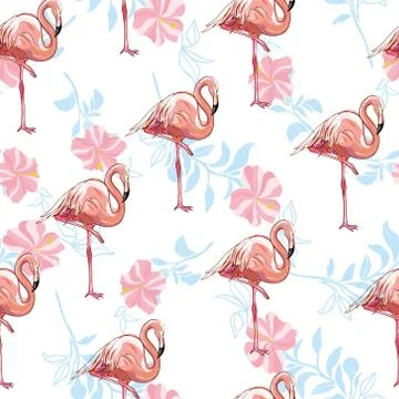 Flamingo seamless pattern on mint green background. Pink flamingo vector back Illustrazione stock