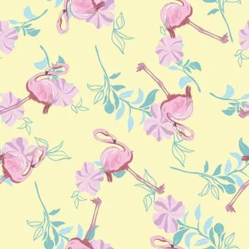 Flamingo seamless pattern on mint green background. Pink flamingo vector back Stock Illustration