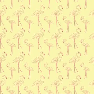 Flamingo seamless pattern vector illustration. Cute pink Flamingo on yellow Illustrazione stock