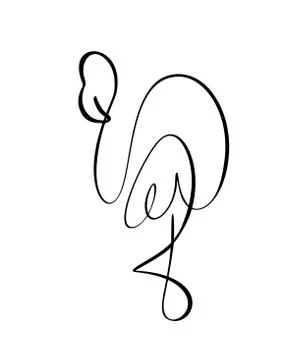 Flamingo staying on one leg continuous line logo. Vector illustration of bird 스톡 일러스트