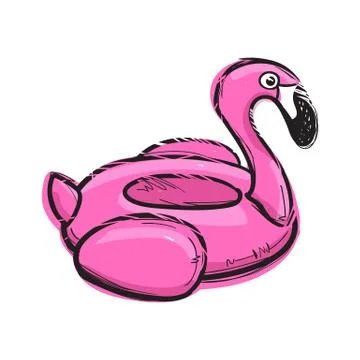 Flamingo swim ring. Pool float. Inflatable pink flamingo. Swimming circle. Life Stock Illustration