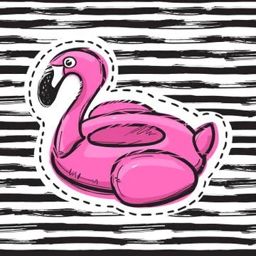 Flamingo swim ring. Pool float. Inflatable pink flamingo. Swimming circle 스톡 일러스트