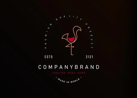 Flamingo wine logo design. Vector illustration of abstract flamingo shaped wi 스톡 일러스트