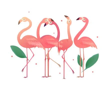 Flamingos in the form of numbers 2017 Stock Illustration