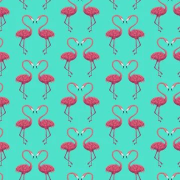 Flamingos Mint Seamless Pattern Stock Illustration
