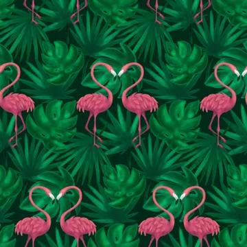 Flamingos Tropic Leaf Seamless Pattern Illustrazione stock
