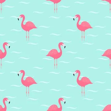 Flamingos in water. Seamless vector pattern Illustrazione stock