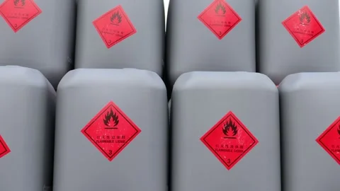 Flammable chemical tanks  Stock Footage 164546436