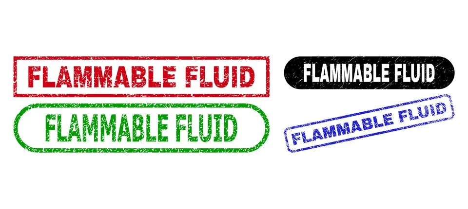 FLAMMABLE FLUID Rectangle Stamp Seals Using Unclean Texture Stock Illustration