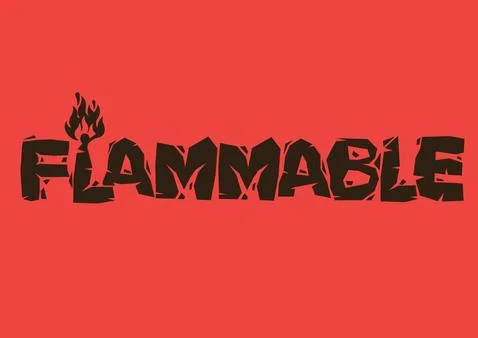 Flammable font design in red background. Warning dangerous emergency sign. Stock Illustration