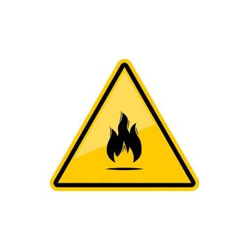 Flammable inflammable warning sign with fire flame Illustrazione stock