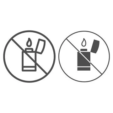 Flammable items prohibited sign line and solid icon, security check concept Stock Illustration