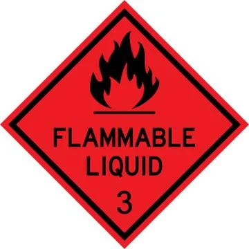 Flammable liquid caution sign. Black on red background. Stock Illustration