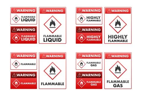Flammable liquid gas hazard warning signs Иллюстрация