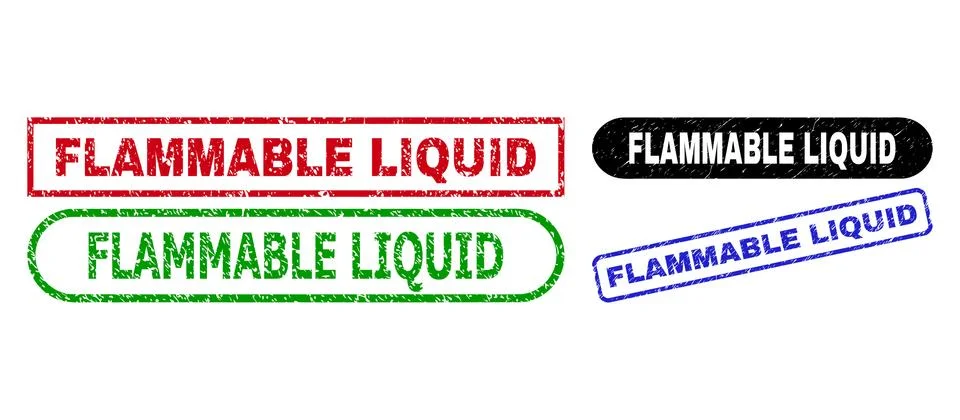 FLAMMABLE LIQUID Rectangle Stamps with Corroded Texture Stock Illustration