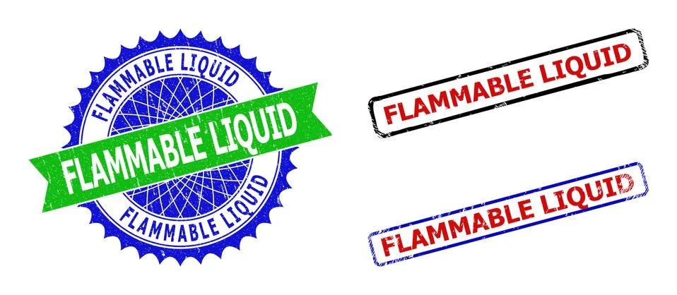 FLAMMABLE LIQUID Rosette and Rectangle Bicolor Stamps with Corroded Surfaces Illustrazione stock
