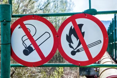 Flammable material warning signs Stock Photos