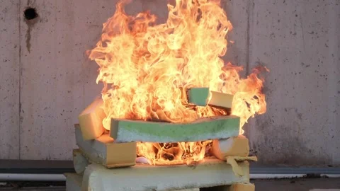 Flammable Materials Burning Intensely in Fire Test Stock Footage 301000700