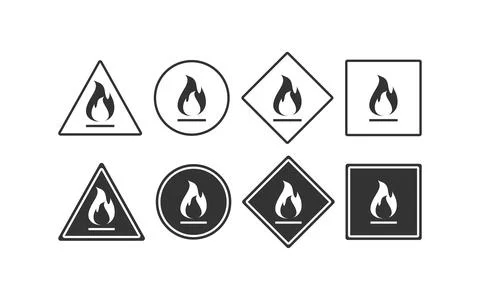 Flammable materials warning sign icon. Fire symbol. Sign gas vector flat. Illustrazione stock