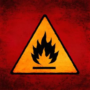 Flammable sign on scratched background. Fire hazard symbol, grunge textured.. Stock Illustration
