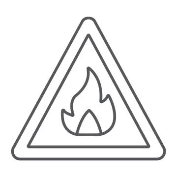 Flammable sign thin line icon, warning and attention, fire symbol sign, vector Stock Illustration