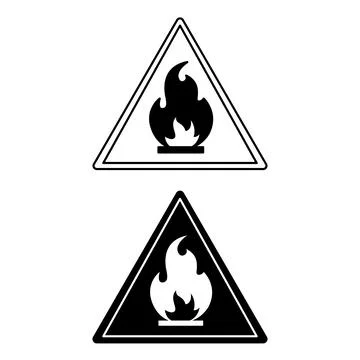 Flammable signs. Black and White Vector Icons. Fire safety. Danger Warning Si Stock Illustration