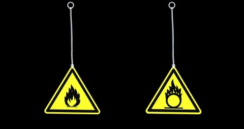 Flammable sign,warning signs.3d animation with alpha matte channel. Stock Footage 100262316